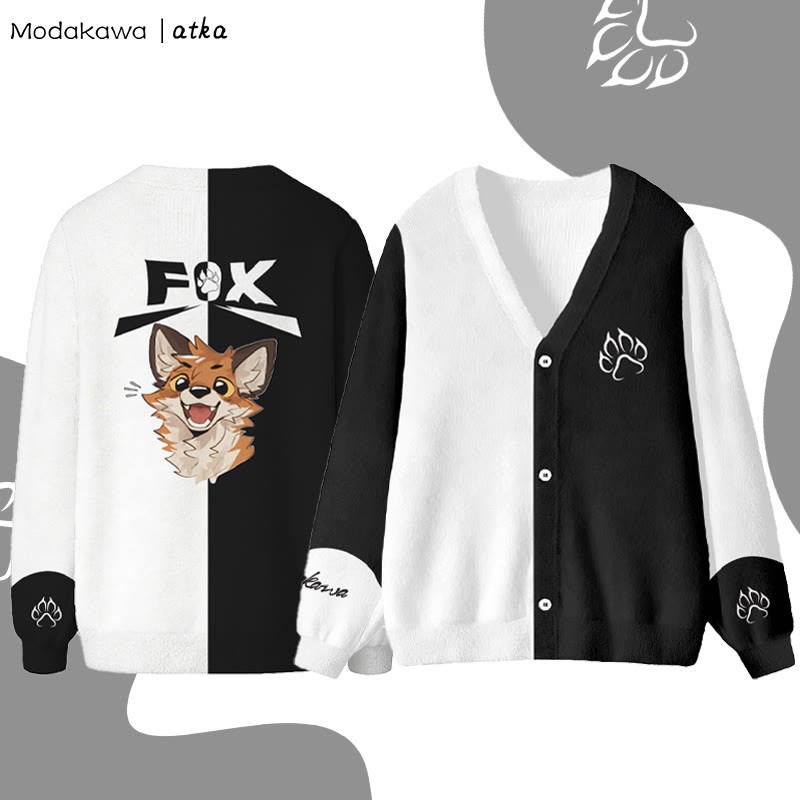 MODAKAWA X atka Cheerful Fox Grafik-Cardigan-Top - Black - 4XL - image 3