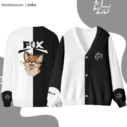 MODAKAWA X atka Cheerful Fox Grafik-Cardigan-Top - Black - 4XL - image 3