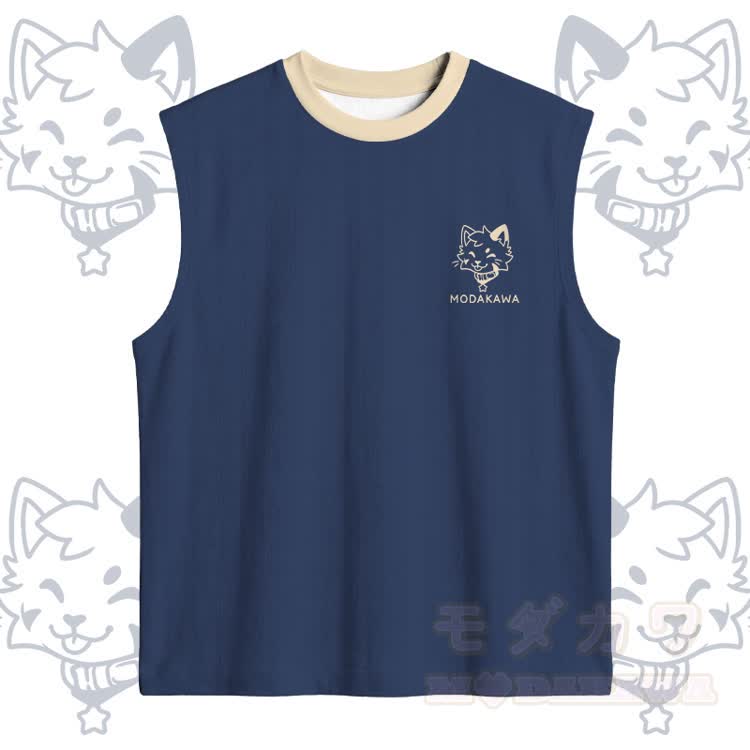 Ärmelloses, schnelltrocknendes Tanktop mit Katzenmotiv und passender Sporthose von Modakawa - Lilablaues Oberteil - 5XL - image 5