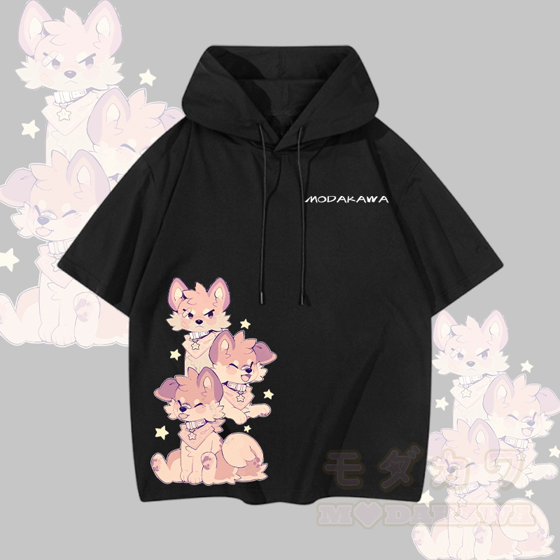 MODAKAWA X popipeko Kurzarm-Hoodie mit verspieltem Welpenmotiv - Schwarz - 3XL - image 4