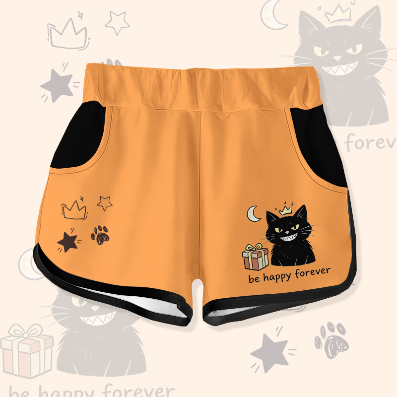 Sei für immer HAPPY! Modakawa Shorts mit schwarzer Katze als Geschenkidee. - Orange - 5XL - image 2
