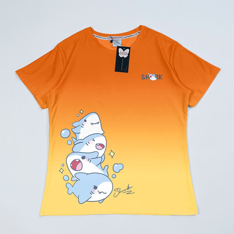 T-Shirt mit Farbverlauf und gestapelter Hai-Grafik - Orange - 5XL - image 7
