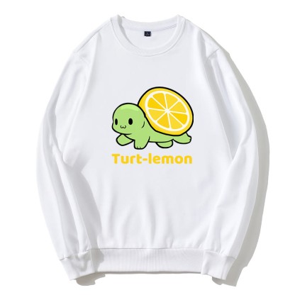 TURT-lEMON Sweatshirt mit Rundkragen und Schildkröten-Zitronen-Grafik - Weiß - 5XL - image 5