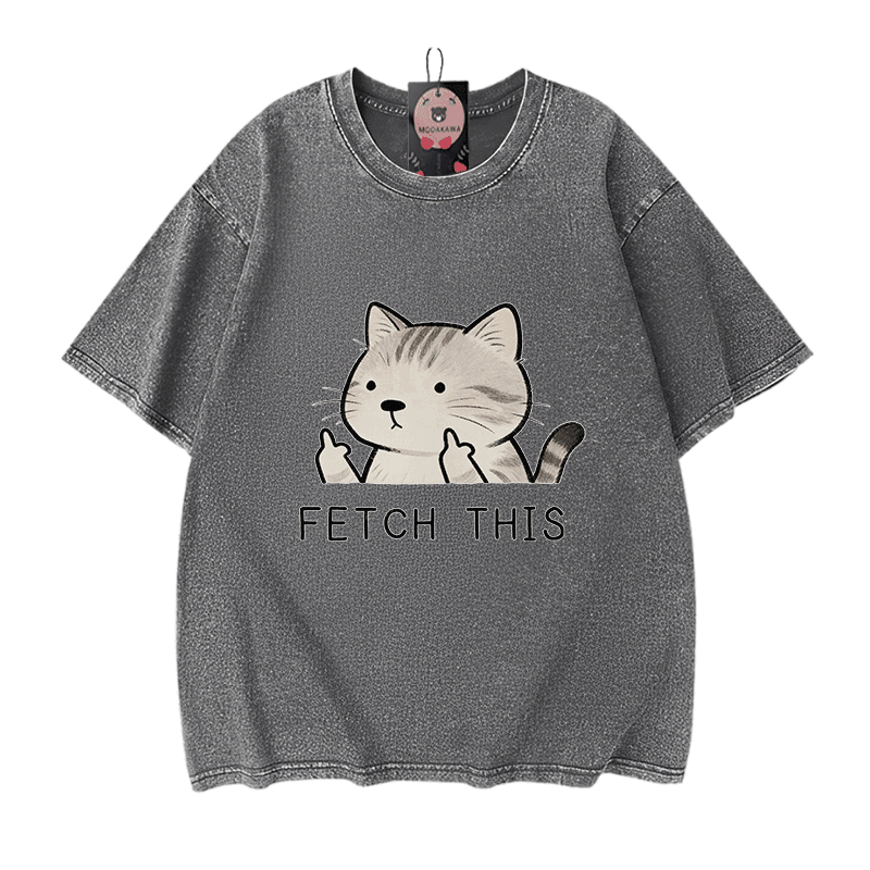 Hol dir dieses Modakawa Vintage-T-Shirt mit Katzenmotiv aus 100 % Baumwolle (gewaschen). - Grey - 5XL - image 9
