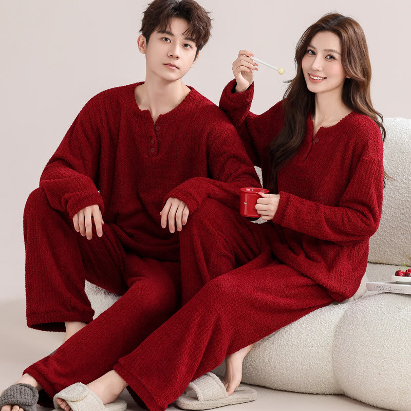 Weihnachtspyjamas aus Korallenfleece für Paare - Rot - Men:3XL - image 6