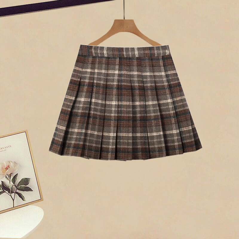 Schulterfreier Pullover, karierter Rock, passendes Outfit - Skirt - L - image 3