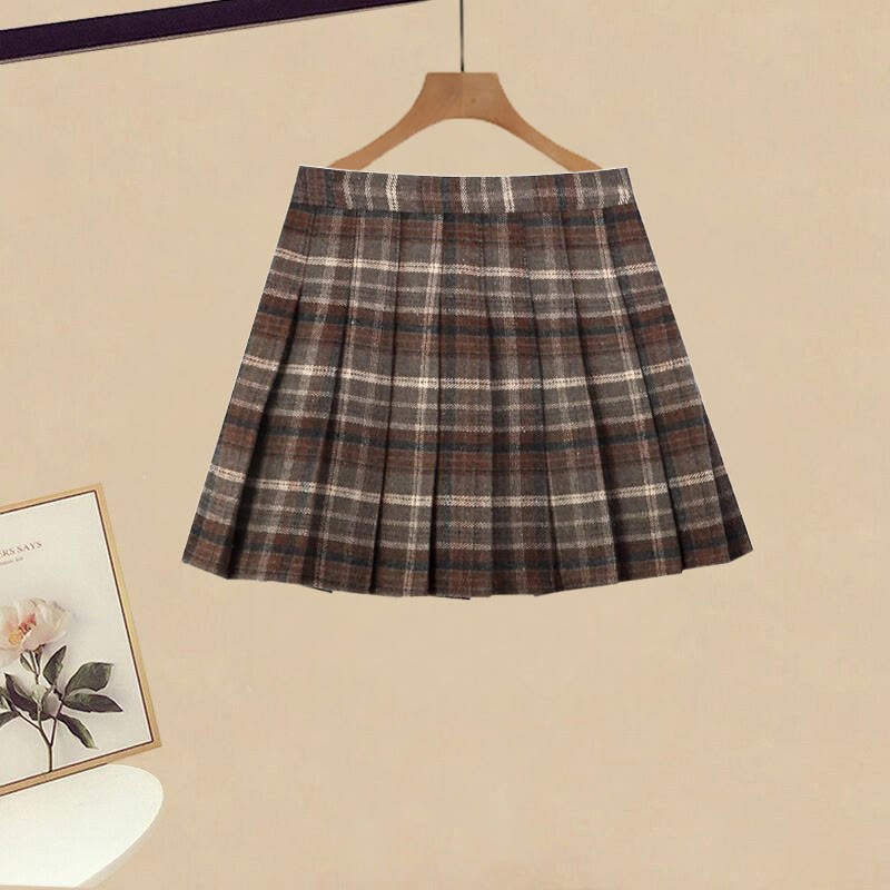 Schulterfreier Pullover, karierter Rock, passendes Outfit - Skirt - L - image 3