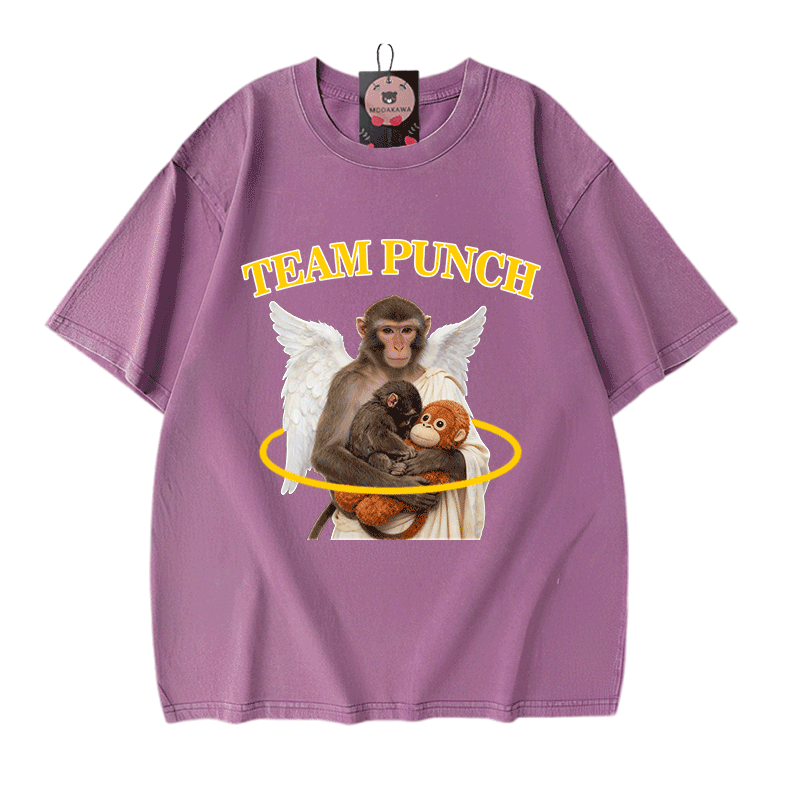TEAM PUNCH Angel Monkey Graphic Modakawa Unisex Vintage Washed T-Shirt - Purple - 5XL - image 8