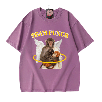 TEAM PUNCH Angel Monkey Graphic Modakawa Unisex Vintage Washed T-Shirt - Purple - 5XL - image 8