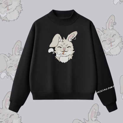 MODAKAWA Sweatshirt mit Raucherhasen-Grafik und Fleece-Futter - Black - L - image 6