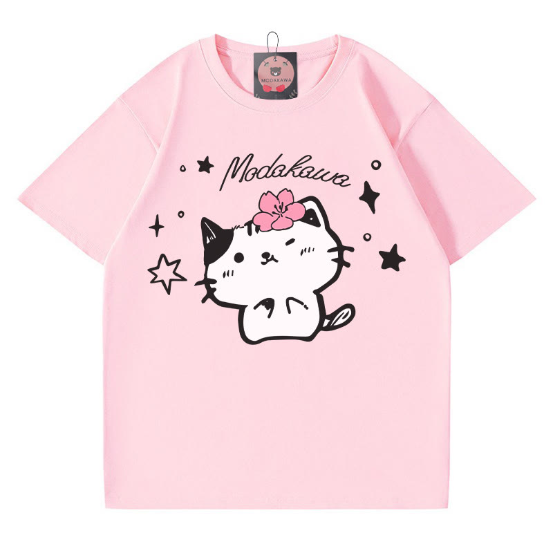 MODAKAWA T-Shirt mit Katzenmotiv und Buchstabenprint - Pink - 5XL - image 3