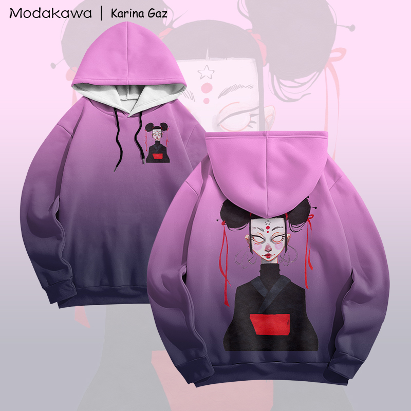MODAKAWA X Karina Gaz Anime Lady Graphic Gradient Pullover Hoodie - Purple & Black - 6XL - image 2