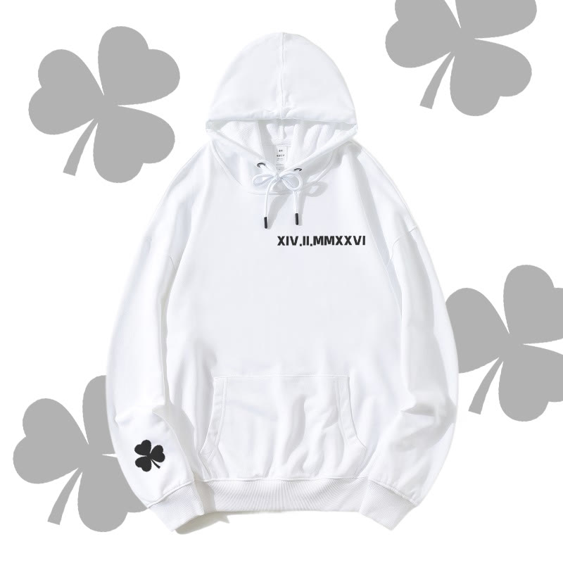 MODAKAWA Letter Lucky Clover Grafik Streetwear Pullover Hoodie - White - 5XL - image 4
