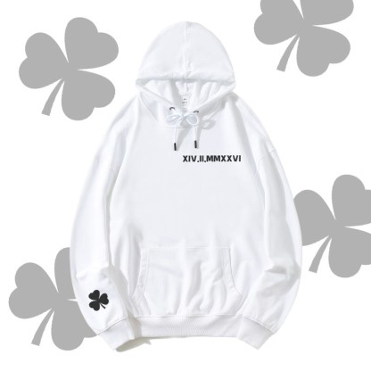 MODAKAWA Letter Lucky Clover Grafik Streetwear Pullover Hoodie - White - 5XL - image 4