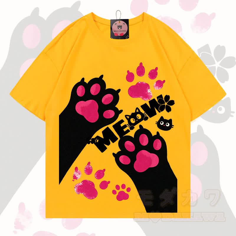 MODAKAWA MEW Niedliches Katzenmotiv T-Shirt aus 100 % Baumwolle - Leuchtend gelb - 5XL - image 18