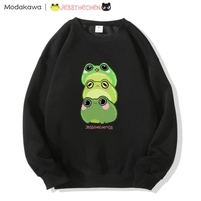 MODAKAWA X jessthechen Stacked Frog Graphic Sweatshirt - Black - 5XL - image 3