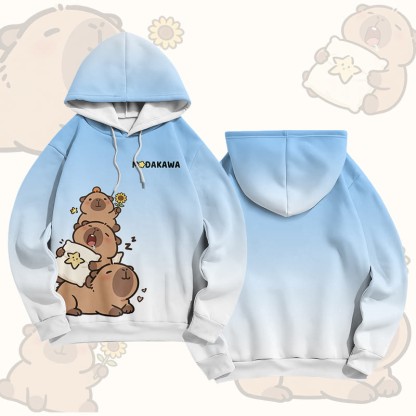 Capybara Stack Graphic Modakawa Pullover Hoodie - Blue & White - 6XL - image 5