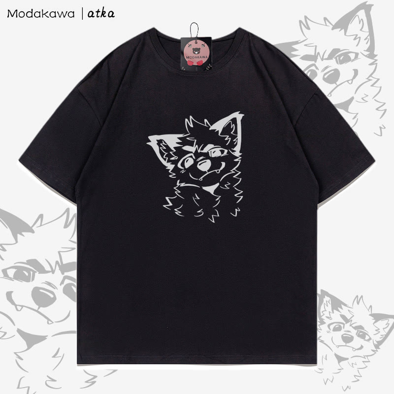 MODAKAWA X atka T-Shirt mit niedlichem Fuchs-Grafik - Black - 5XL - image 7