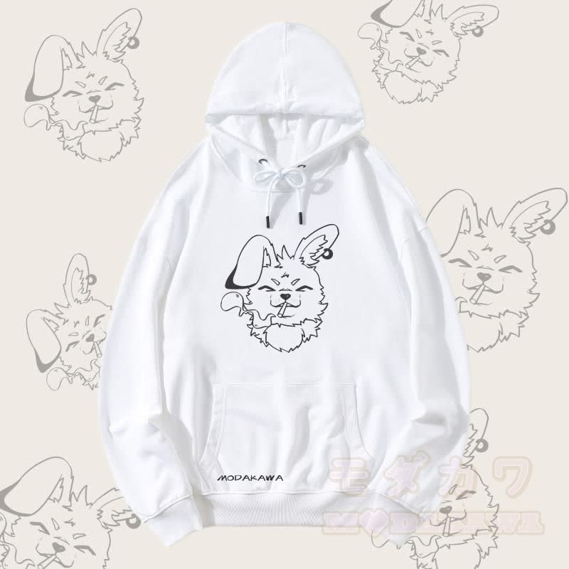 MODAKAWA Nabi Smoking Bunny Graphic Streetwear Pullover Hoodie - Weiß - 5XL - image 4