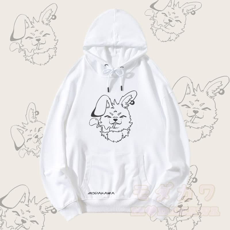 MODAKAWA Nabi Smoking Bunny Graphic Streetwear Pullover Hoodie - Weiß - 5XL - image 4