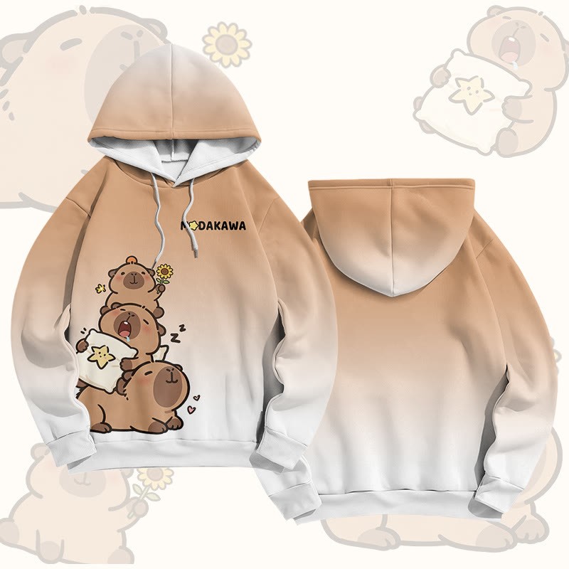 Capybara Stack Graphic Modakawa Pullover Hoodie - Brown & White - 6XL - image 2