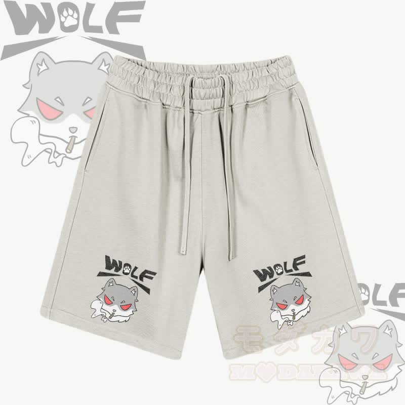 MODAKAWA Smoking Wolf Graphic Drawstring Shorts - Aprikose - 2XL - image 4