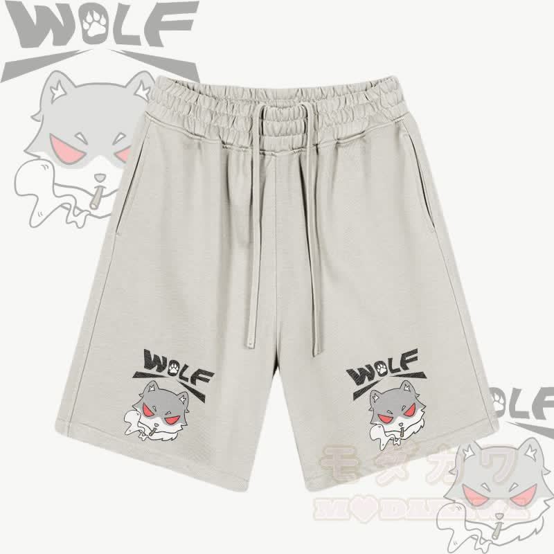 MODAKAWA Smoking Wolf Graphic Drawstring Shorts - Aprikose - 2XL - image 4