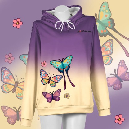 MODAKAWA Pullover-Hoodie mit Schmetterlingsgrafik und Farbverlauf - Purple&Yellow - 6XL - image 3