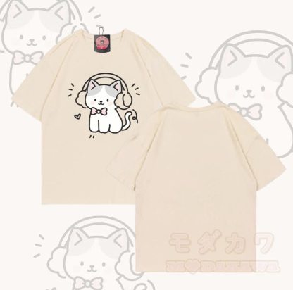 Modakawa T-Shirt mit Musikkatzen-Motiv aus 100 % Baumwolle - Aprikose - 5XL - image 6