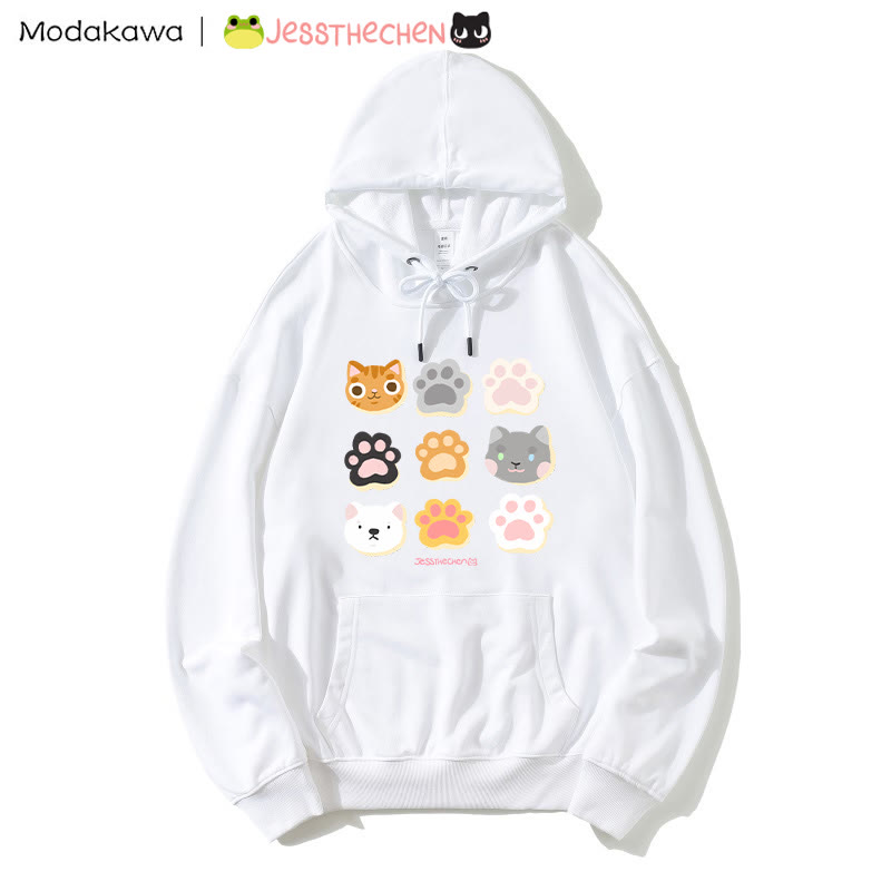 MODAKAWA X jessthechen Lockerer Kapuzenpullover mit Kätzchen-Pfotenabdruck - White - 5XL - image 3