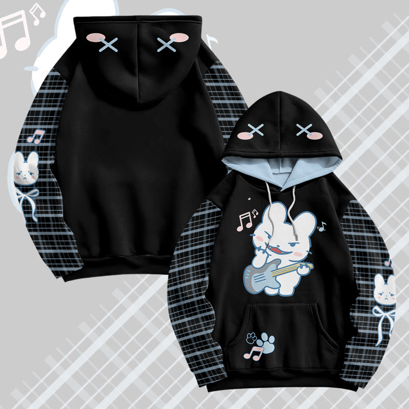 MODAKAWA Pullover-Hoodie mit Gitarrenhasen-Grafik-Allover-Print - Black&Blue - 8XL - image 3