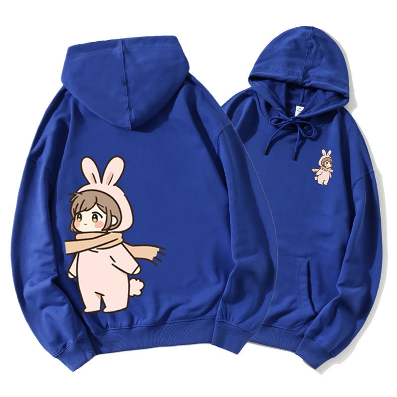Niedlicher Cartoon Junge und Mädchen Grafik Paar Passender Hoodie - Blue B - 5XL - image 9
