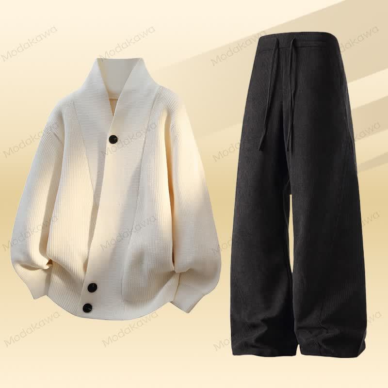 Zweiteiliges Set aus Strickjacke, Cordhose und Cardigan - Satz C - 4XL - image 3