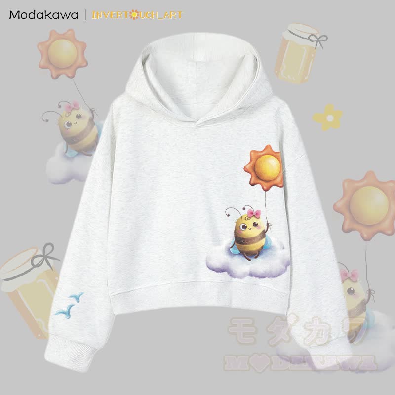 MODAKAWA X INVERTOUCH_ART Cloud Bee Graphic Modakawa Cropped Cotton Hoodie - Grau A - 3XL - image 13