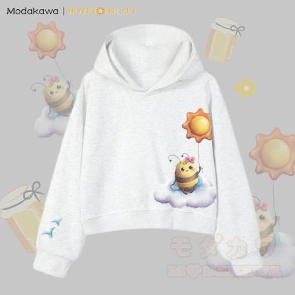 MODAKAWA X INVERTOUCH_ART Cloud Bee Graphic Modakawa Cropped Cotton Hoodie - Grau A - 3XL - image 13