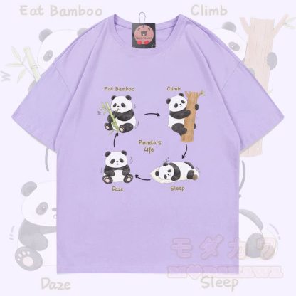 Panda's Life Grafik Modakawa 100% Baumwoll-T-Shirt - Hellviolett - 5XL - image 5