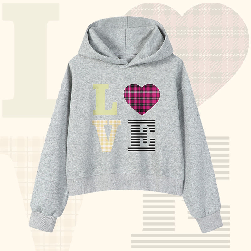 Modakawa Cropped Cotton Hoodie mit LOVE-Schriftzug - Grey - 3XL - image 3
