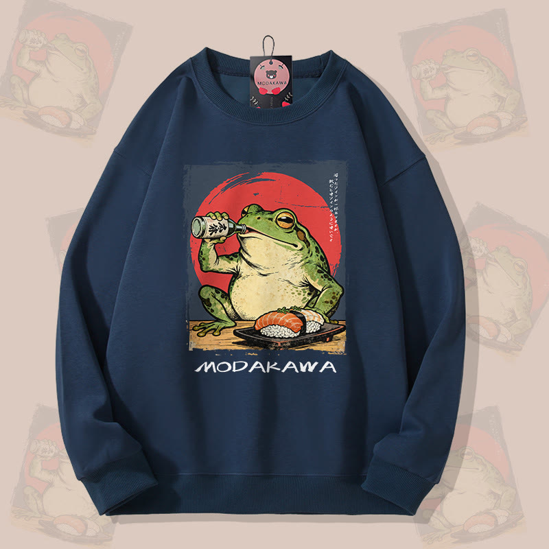 MODAKAWA Unisex-Sweatshirt mit Froschmotiv und Sake-Motiv - Purplish Blue - 5XL - image 3