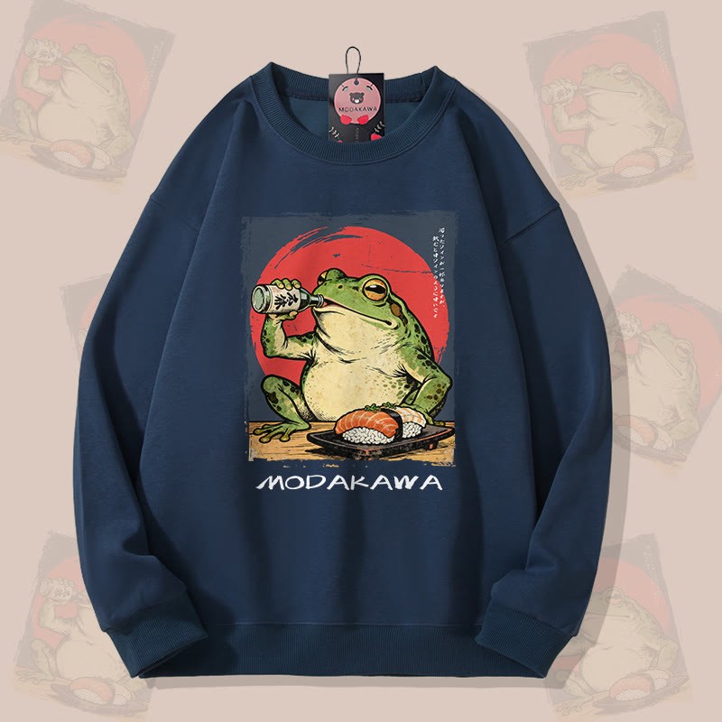 MODAKAWA Unisex-Sweatshirt mit Froschmotiv und Sake-Motiv - Purplish Blue - 5XL - image 3