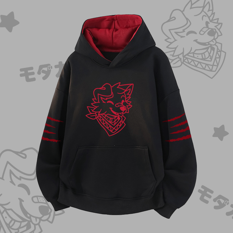 MODAKAWA X popipeko Pullover mit lächelndem Welpenmotiv und Kontrastfutter - Black - 3XL - image 4