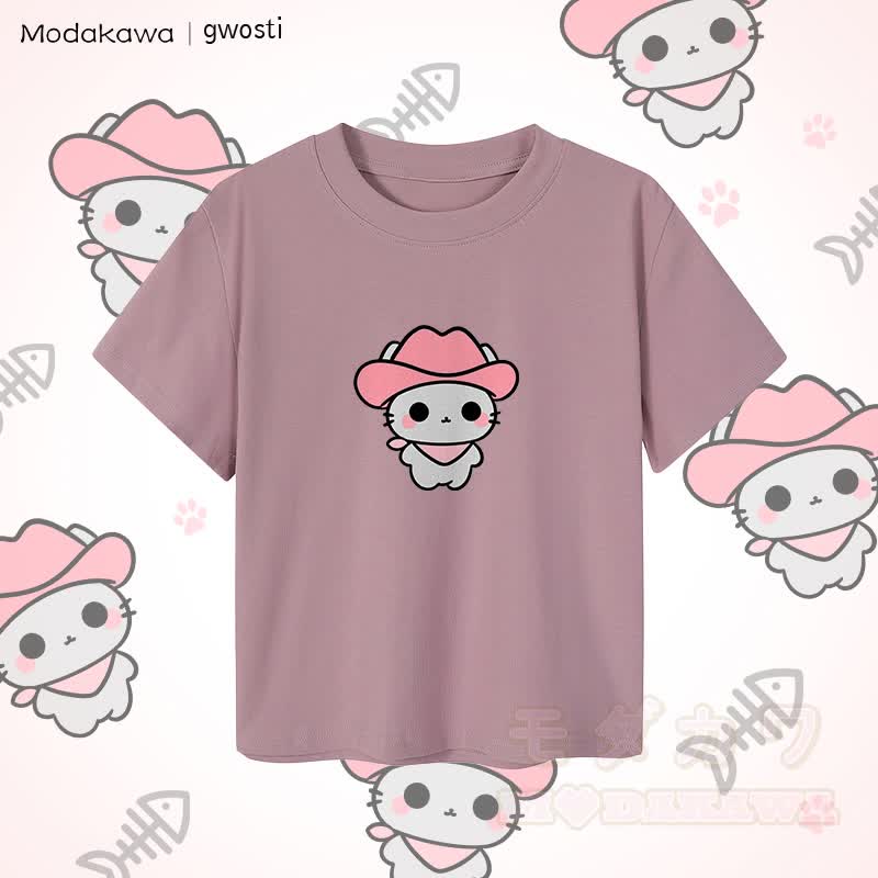 MODAKAWA X gwosti Pink Meowdy Graphic Damen Crop-Top aus 92 % gekämmter Baumwolle - Lila - XL - image 4