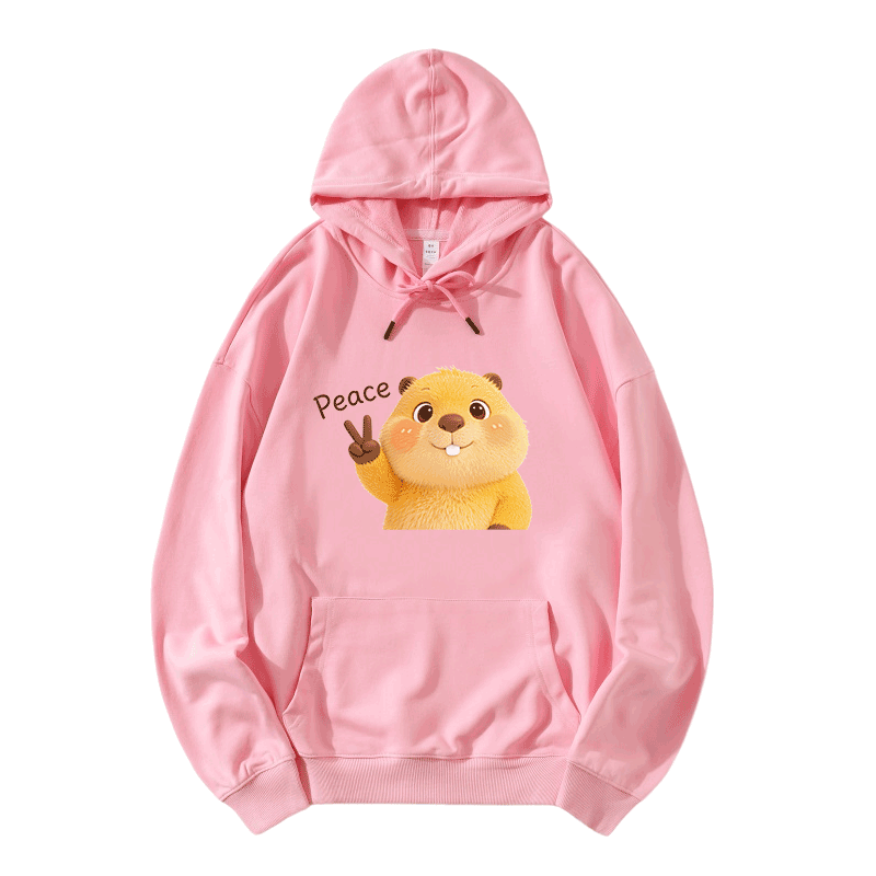 PEACE Capybara Grafik Modakawa Loose Baumwoll-Mischgewebe-Hoodie - Pink - 5XL - image 5