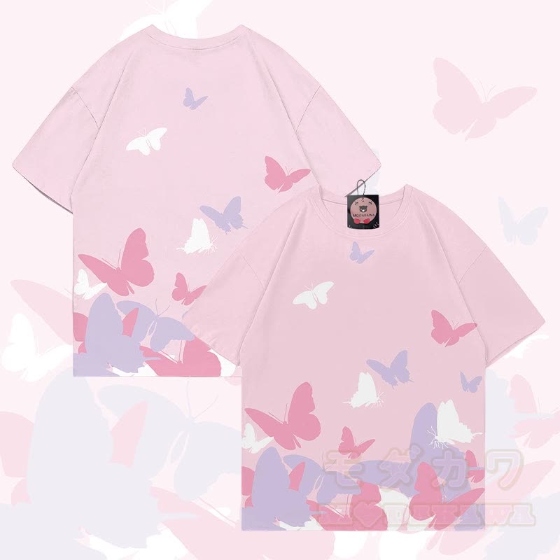 MODAKAWA T-Shirt mit Schmetterlingsgrafik-Allover-Print - Rosa - 5XL - image 4