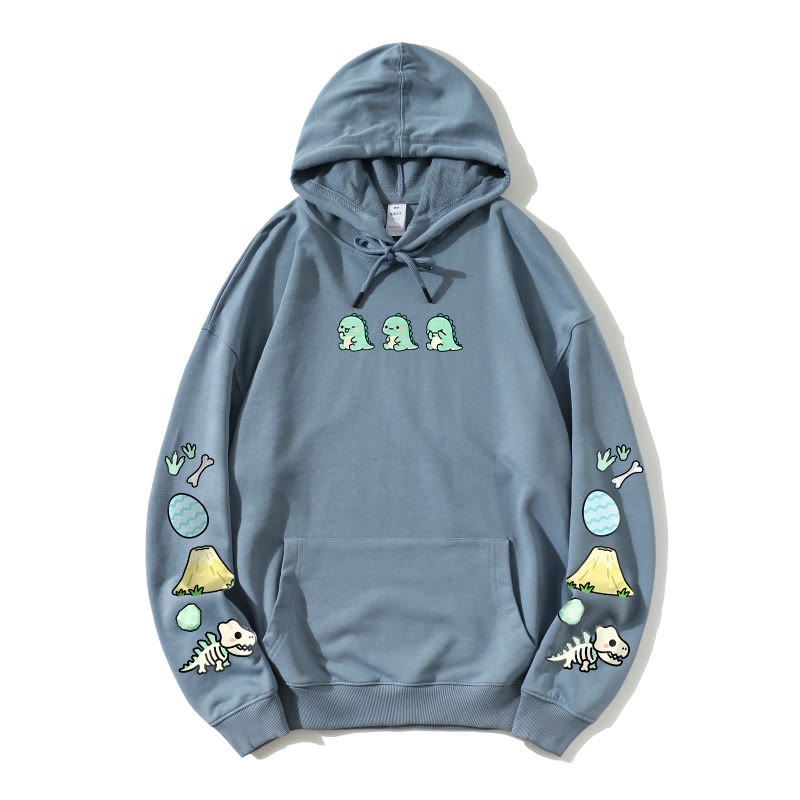 Lockerer Hoodie mit verspieltem Dinosaurier-Print - Dusty Blue - 5XL - image 6