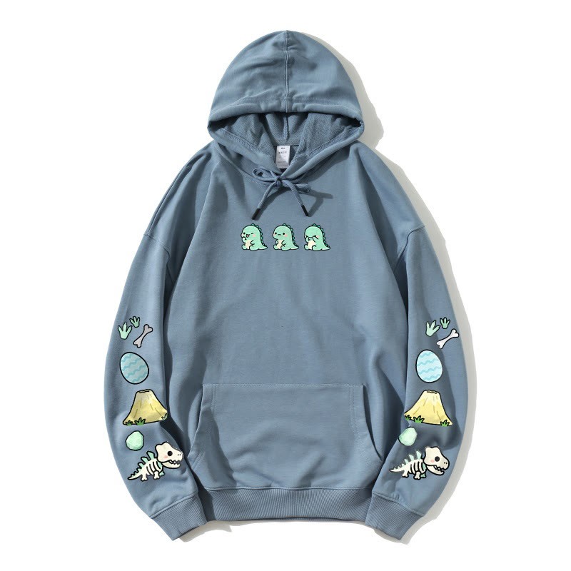 Lockerer Hoodie mit verspieltem Dinosaurier-Print - Dusty Blue - 5XL - image 6