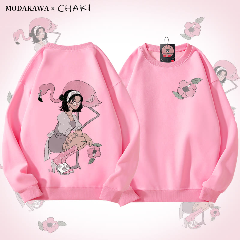 MODAKAWA X chaki Unisex-Sweatshirt mit Mädchen- und Flamingo-Grafik - Pink - 5XL - image 2