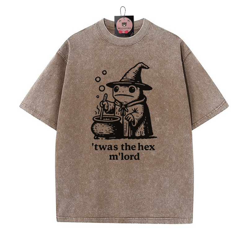 'TWAS THE' HEX M'LORD Zauberer Frosch Grafik Unisex Vintage Washed T-Shirt - Braun - 5XL - image 4