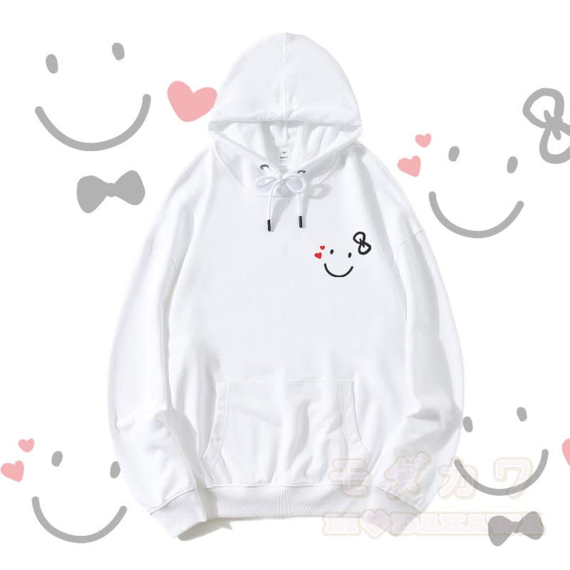 MODAKAWA Streetwear Pullover Hoodie mit Smile-Gesicht-Grafik - Weiß - 5XL - image 4