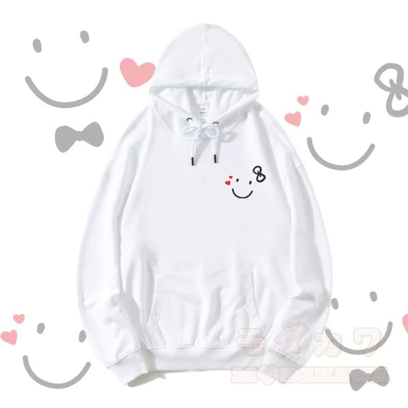 MODAKAWA Streetwear Pullover Hoodie mit Smile-Gesicht-Grafik - Weiß - 5XL - image 4