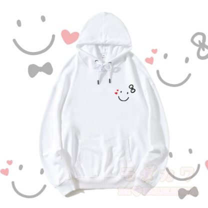 MODAKAWA Streetwear Pullover Hoodie mit Smile-Gesicht-Grafik - Weiß - 5XL - image 4
